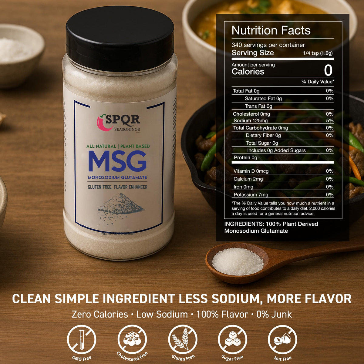 SPQR Seasonings MSG XL bottle label emphasizing pure, one-ingredient formula