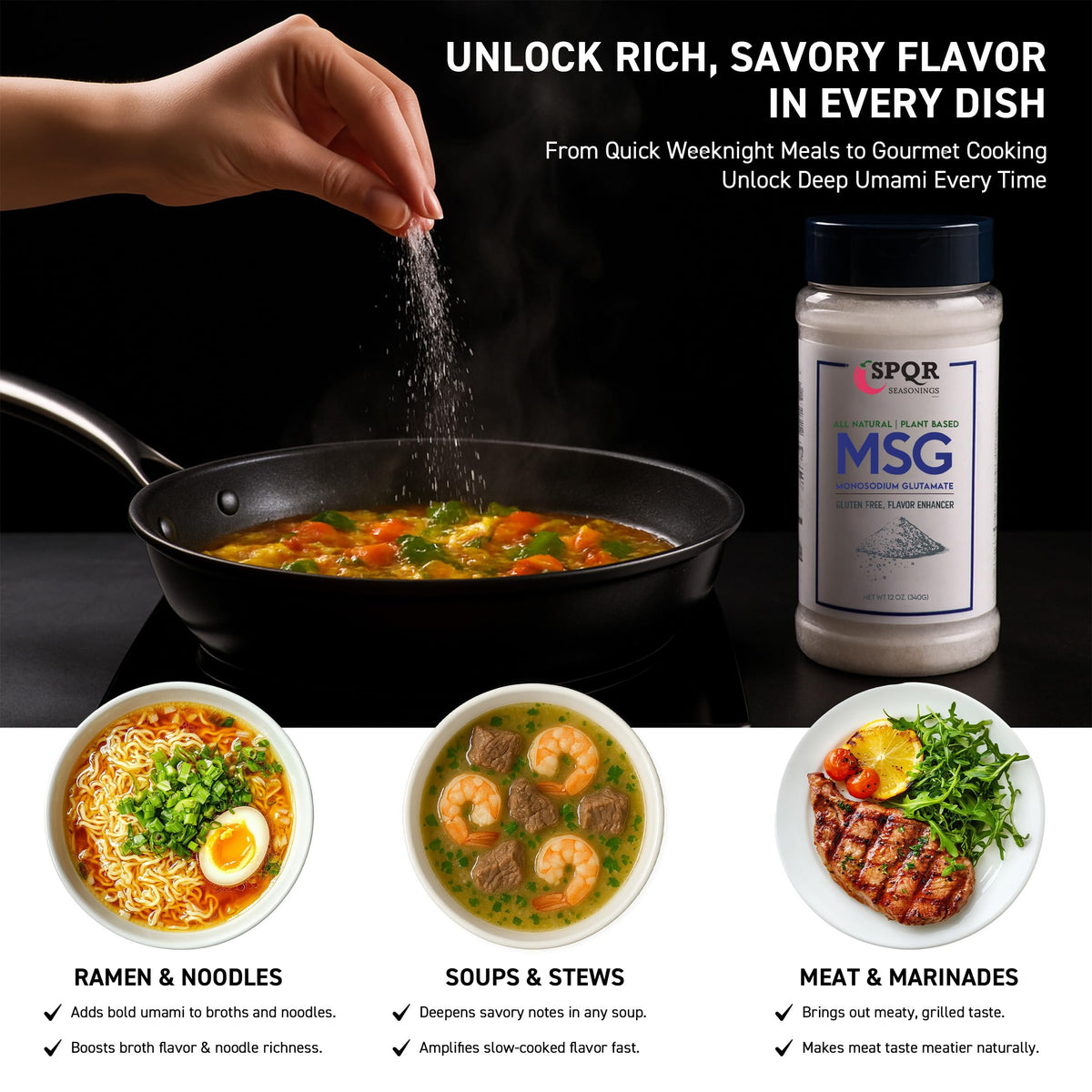 SPQR Seasonings MSG XL noodles dish enhanced with seasoning