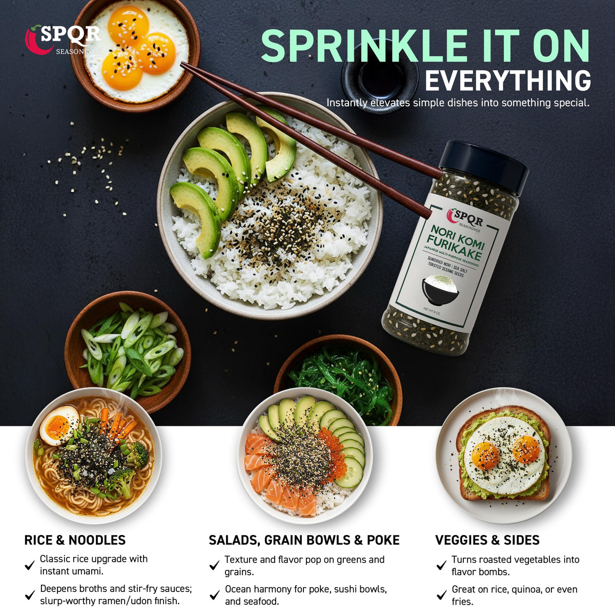 SPQR Nori Komi Furikake adds seaweed aroma to soups and stews.