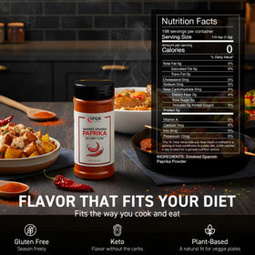 SPQR Smoked Paprika XL bottle pour shows easy seasoning for meats and vegetables