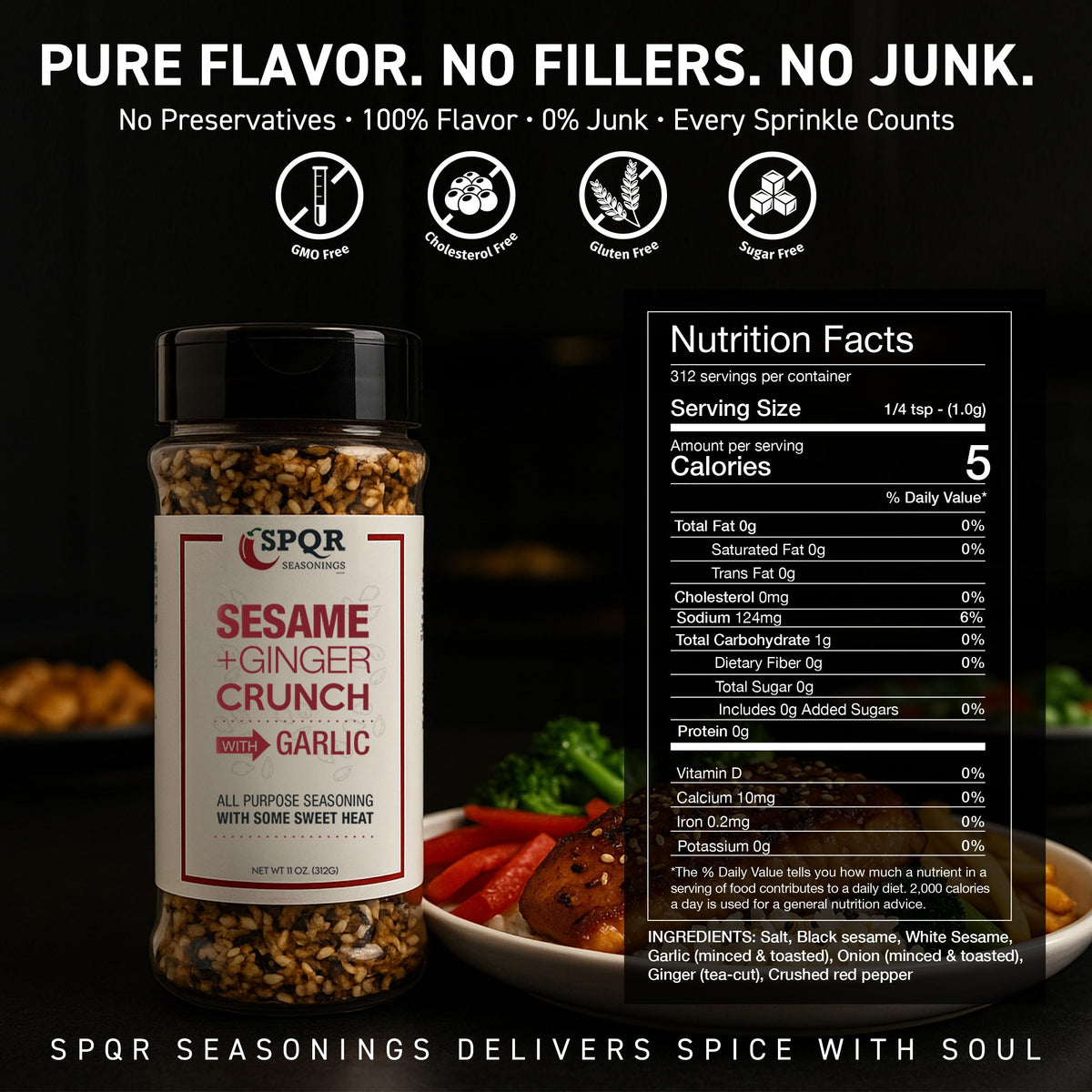 SPQR Sesame Ginger Crunch XL spice scoop enables quick, flavorful recipe boosts