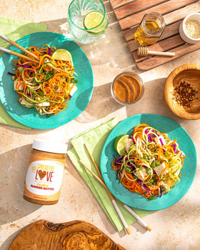 Spread The Love almond butter for dipping fruit, a healthy snack option