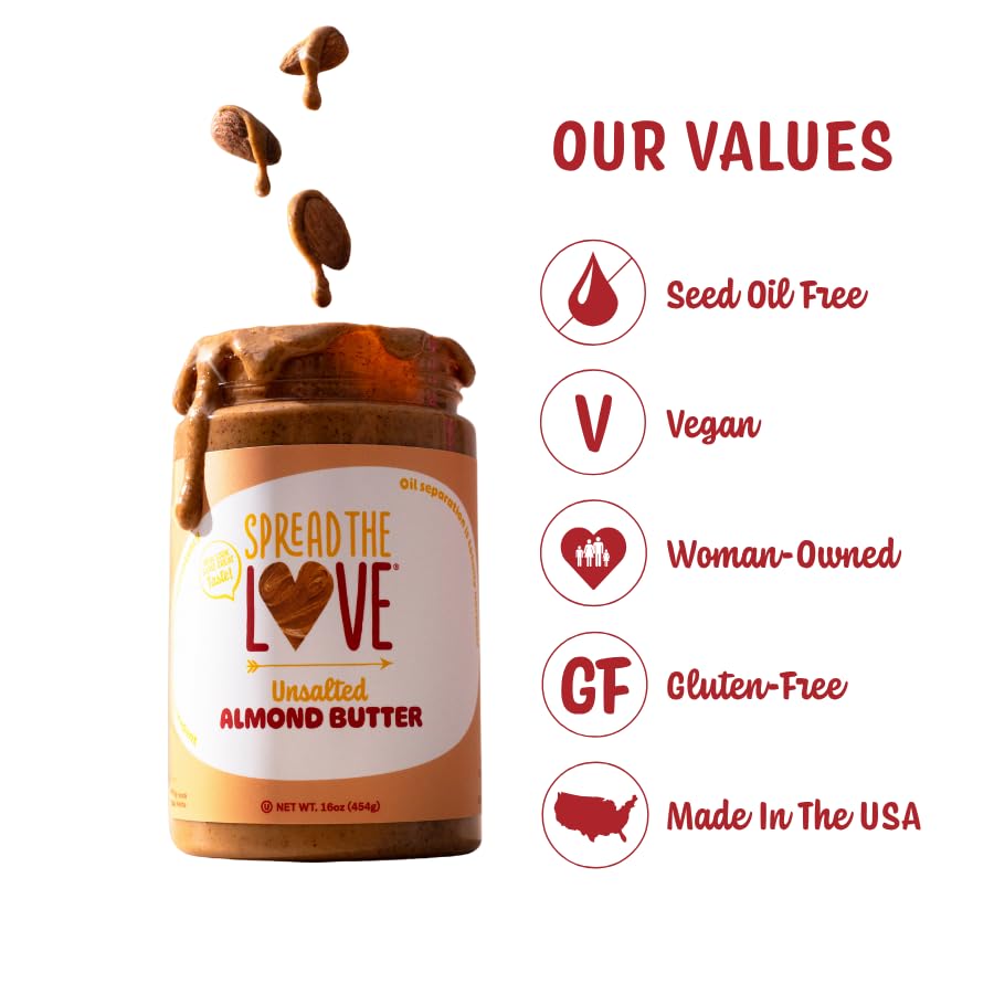 Spread The Love almond butter ingredients label highlights clean ingredients