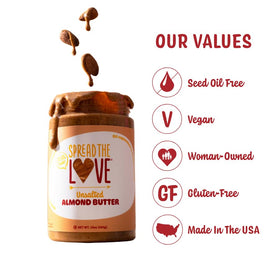 Spread The Love almond butter ingredients label highlights clean ingredients