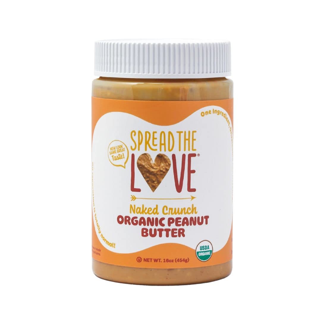 Spread The Love NAKED CRUNCH bottle pour shows smooth, creamy texture for easy spreading.