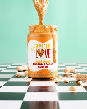 Spread The Love NAKED CRUNCH vegan gluten-free badge appeals to dietary needs.