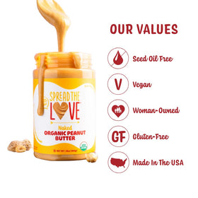 Spread The Love Naked Organic Peanut Butter texture appears ultra-creamy for spreads.