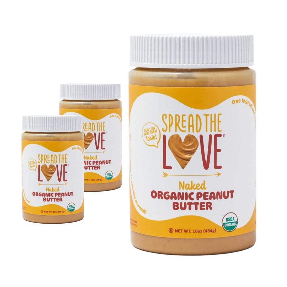Spread The Love NAKED Organic Peanut Butter jar with creamy texture for snacking