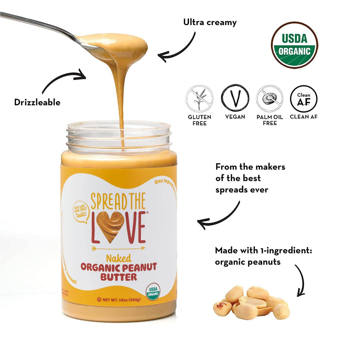 Spread The Love NAKED peanut butter on toast with jam highlighting simple ingredients