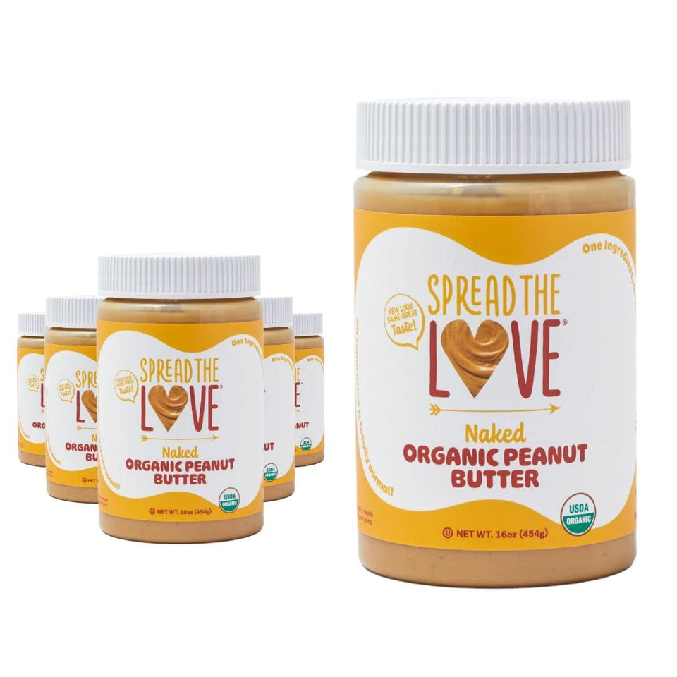 Spread The Love Naked Peanut Butter jar cream close-up ideal for easy spreading on toast.