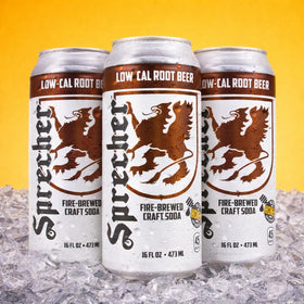Gluten-free and Kosher labeled Sprecher root beer for diverse dietary needs.