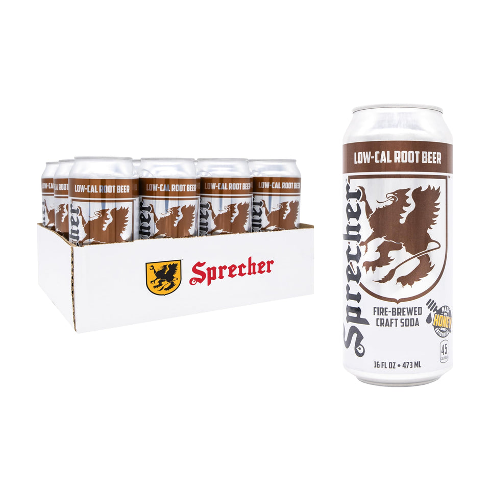 Sprecher Low Cal Root Beer can front with honey notes and a lower-calorie profile.