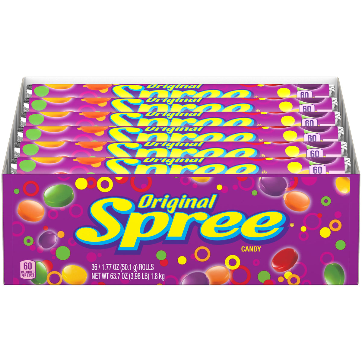 Spree Wonka original hard candy close-up of colorful rolls for sharing