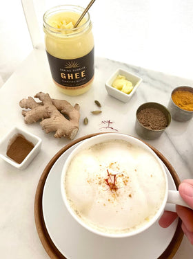 Spring Sunrise Classic Ghee pour capturing smooth texture for high-heat sautéing.