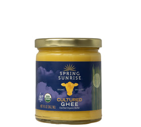 Spring Sunrise ghee jar top view, rich flavor ideal for keto and paleo cooking
