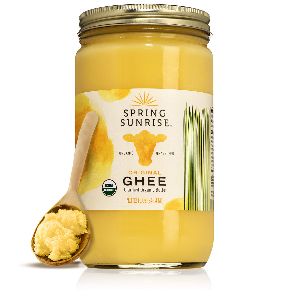 Spring Sunrise Ghee jar on shelf ready for high-heat cooking.