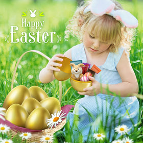 SpringFlower golden egg display piece enhances party ambiance.