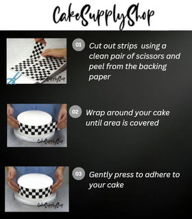 Sprinkle Deco peel-and-stick wrap highlights pattern while protecting cake edges.