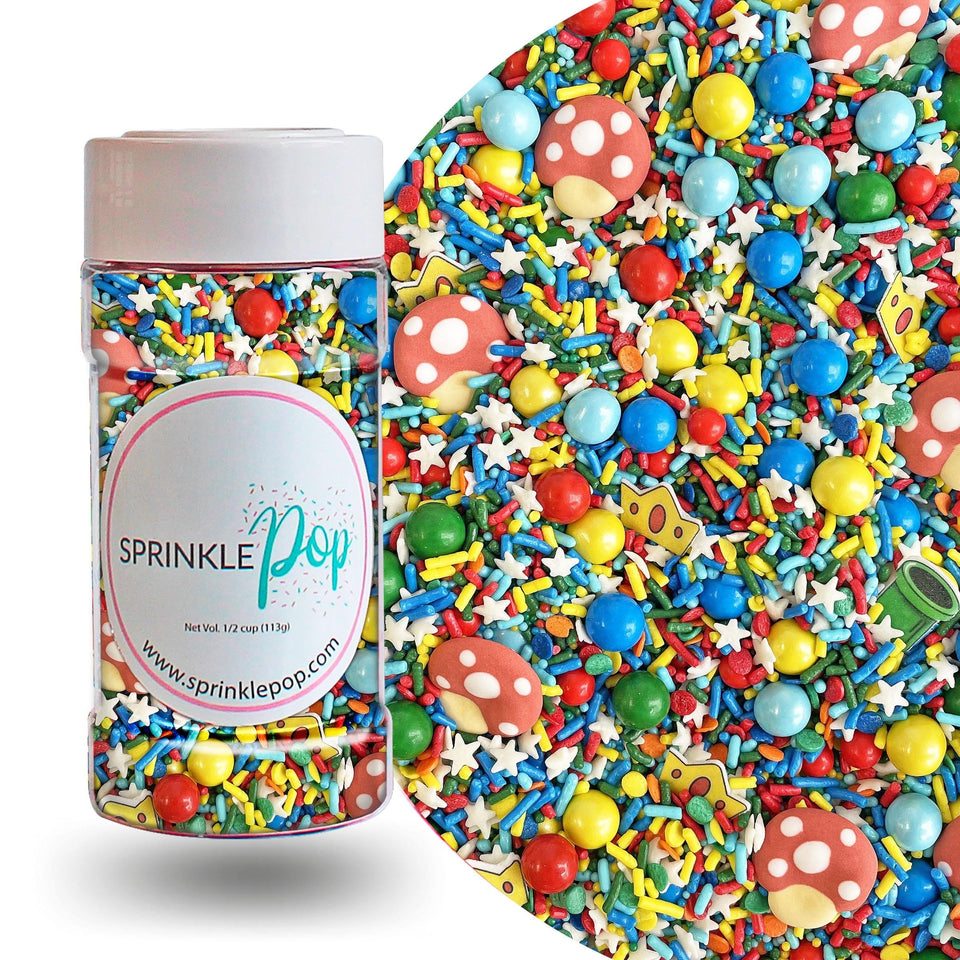 Sprinkle Pop Gamer Sprinkle Mix front view shows vibrant colors for festive cake decorating.