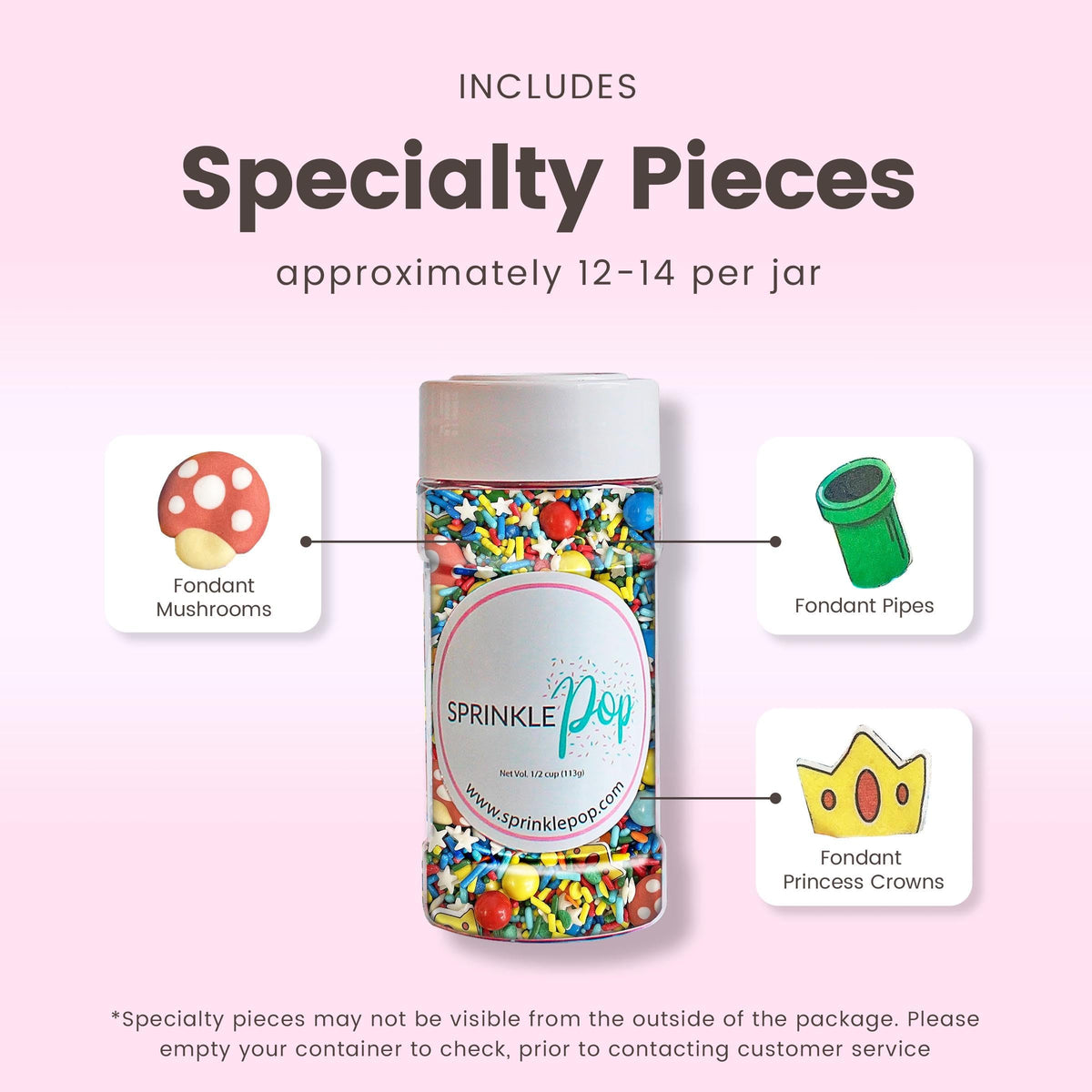 Sprinkle Pop Gamer sprinkles close-up highlights color variety for eye-catching cupcakes.