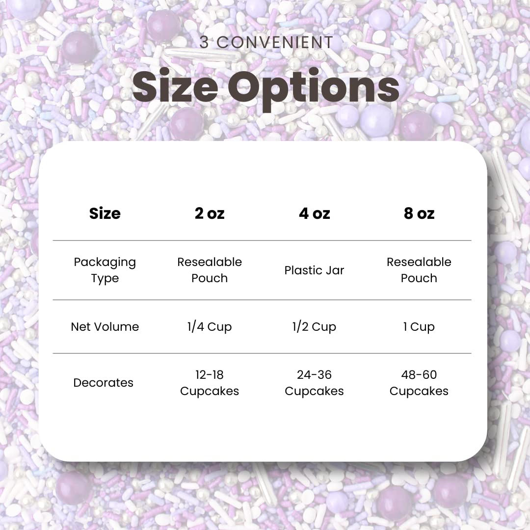 Sprinkle Pop Perfectly Purple cupcakes decorated with purple sprinkles and subtle silver shimmer.