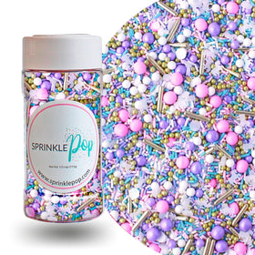 Sprinkle Pop Unicorn Sprinkle Mix in pastel pink, purple, blue, and white for festive cakes.