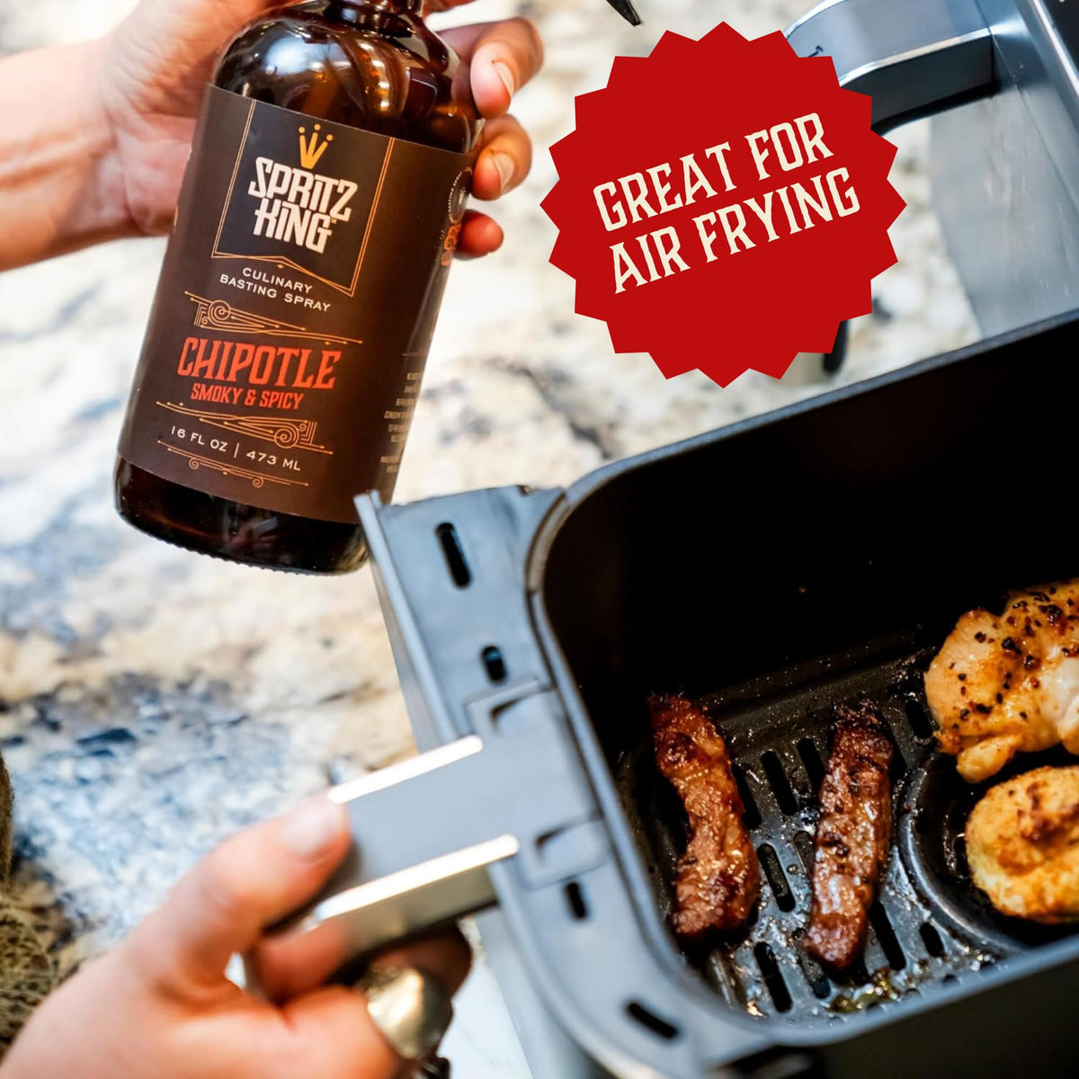 Spritz King finish-dressing salad adds savory depth.