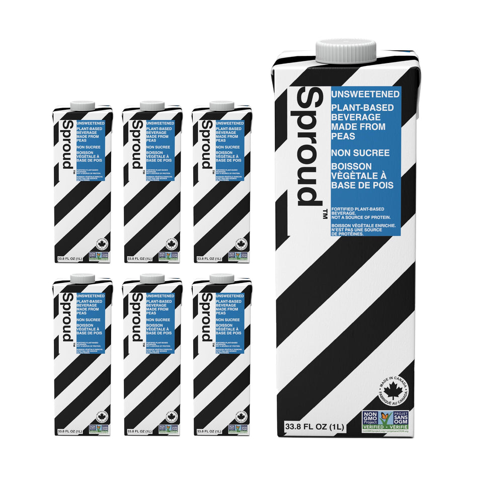 SPROUD unsweetened dairy-free milk bottle being poured into coffee for a creamy start