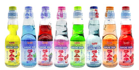 Sprout Talk Ramune variety-pack bottles in nostalgic glass, ideal for party gatherings.
