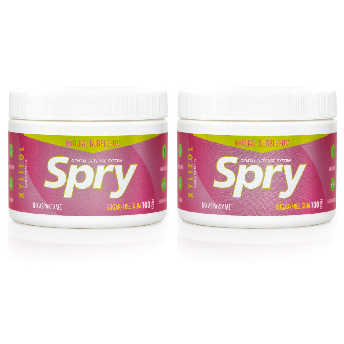 Spry Bubble Gum in a screw-top container for fresh breath on the go.