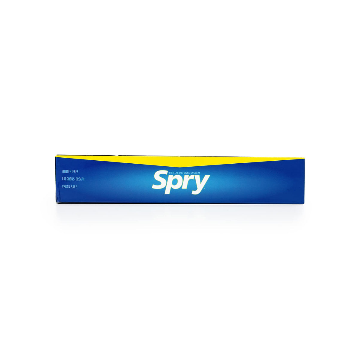 Graphic illustrating Spry dental defense concept with xylitol usage after meals.