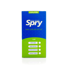 Spry Dental Defense Xylitol Gum pack-details with screw-top container