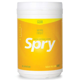 Spry Fresh Fruit gum chewed after meals for lasting breath refreshment.
