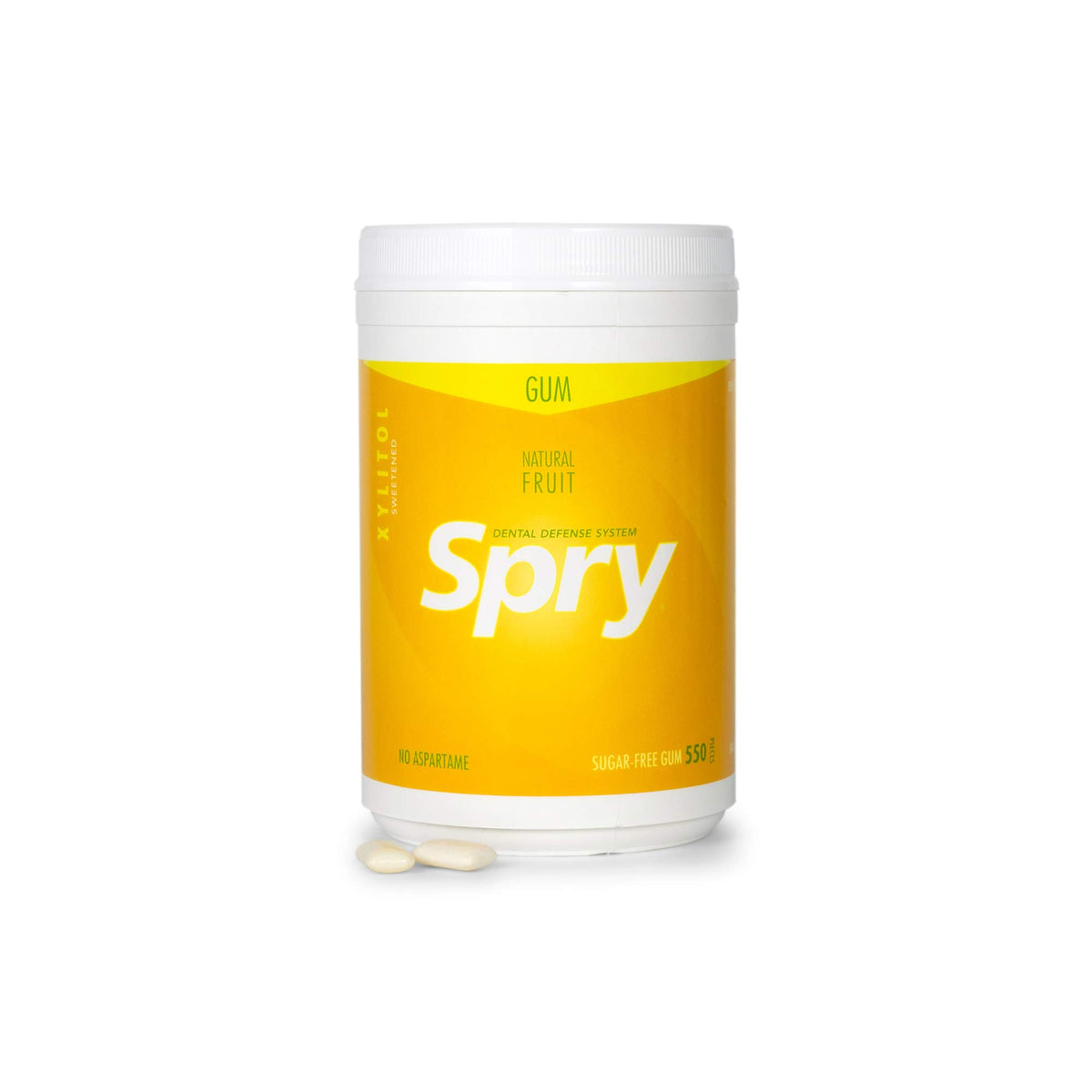 Spry Fresh Fruit gum in a screw-on lid pack for on-the-go freshness.