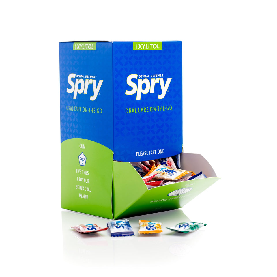 Spry Fresh Natural Xylitol Gum packfront for on-the-go freshness