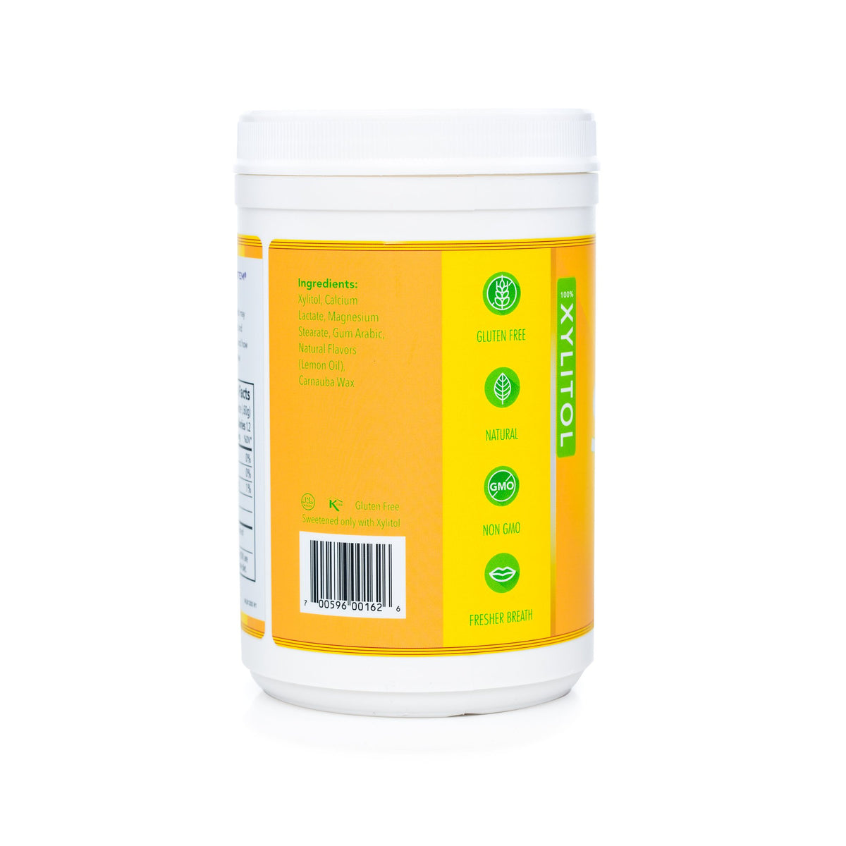 Spry Xylitol Lemon Burst Mints label close-up highlighting natural ingredients.