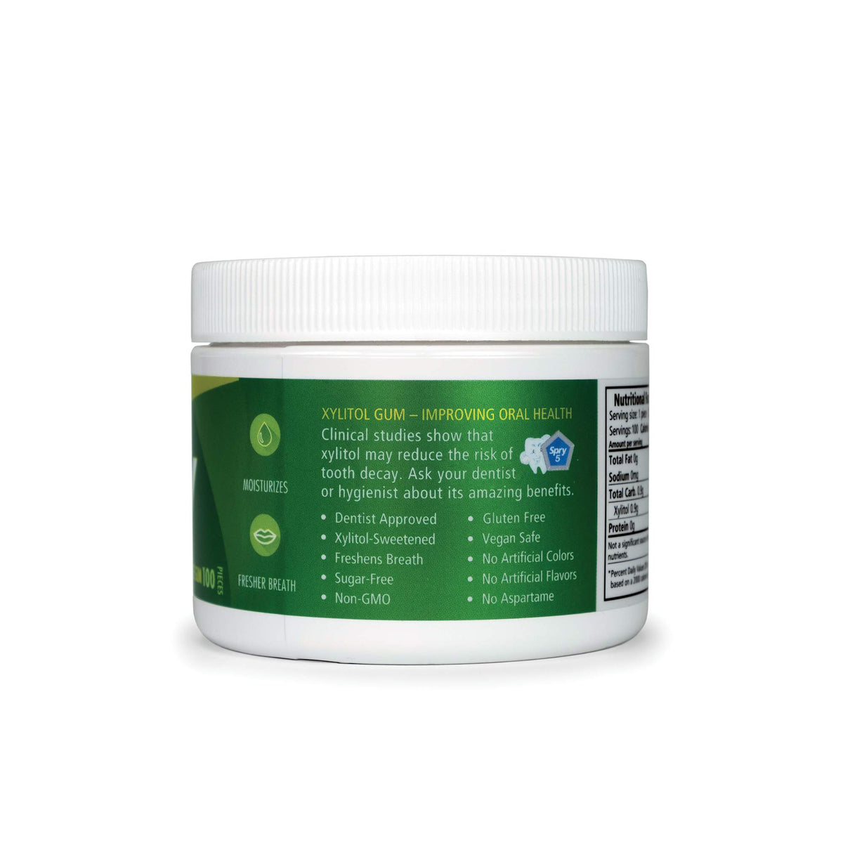 Spry on-the-go container keeps gum minty and convenient during daily activities.