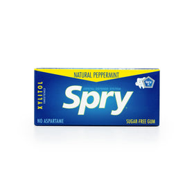 Spry Peppermint gum in a screw-on lid container for on-the-go use.