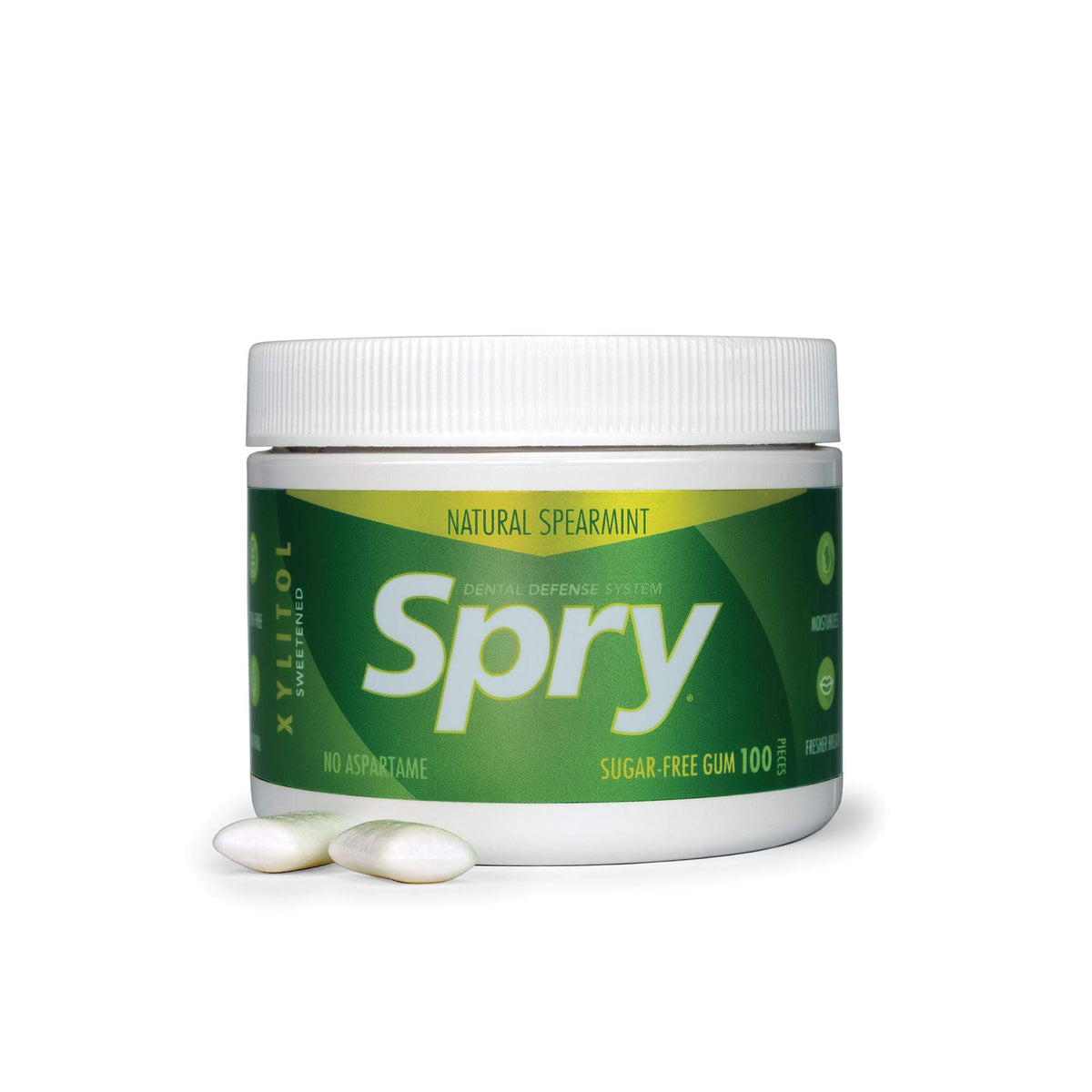 Spry sugar-free gum with spearmint flavor for a light, refreshing boost.
