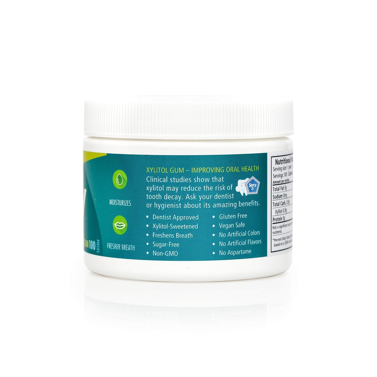 Single Spry wintergreen gum piece ready to freshen breath after meals