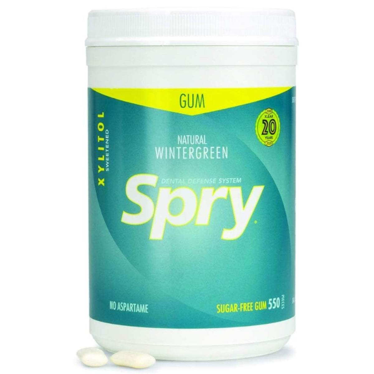 Spry Wintergreen gum container demonstrates portable freshness for travel.