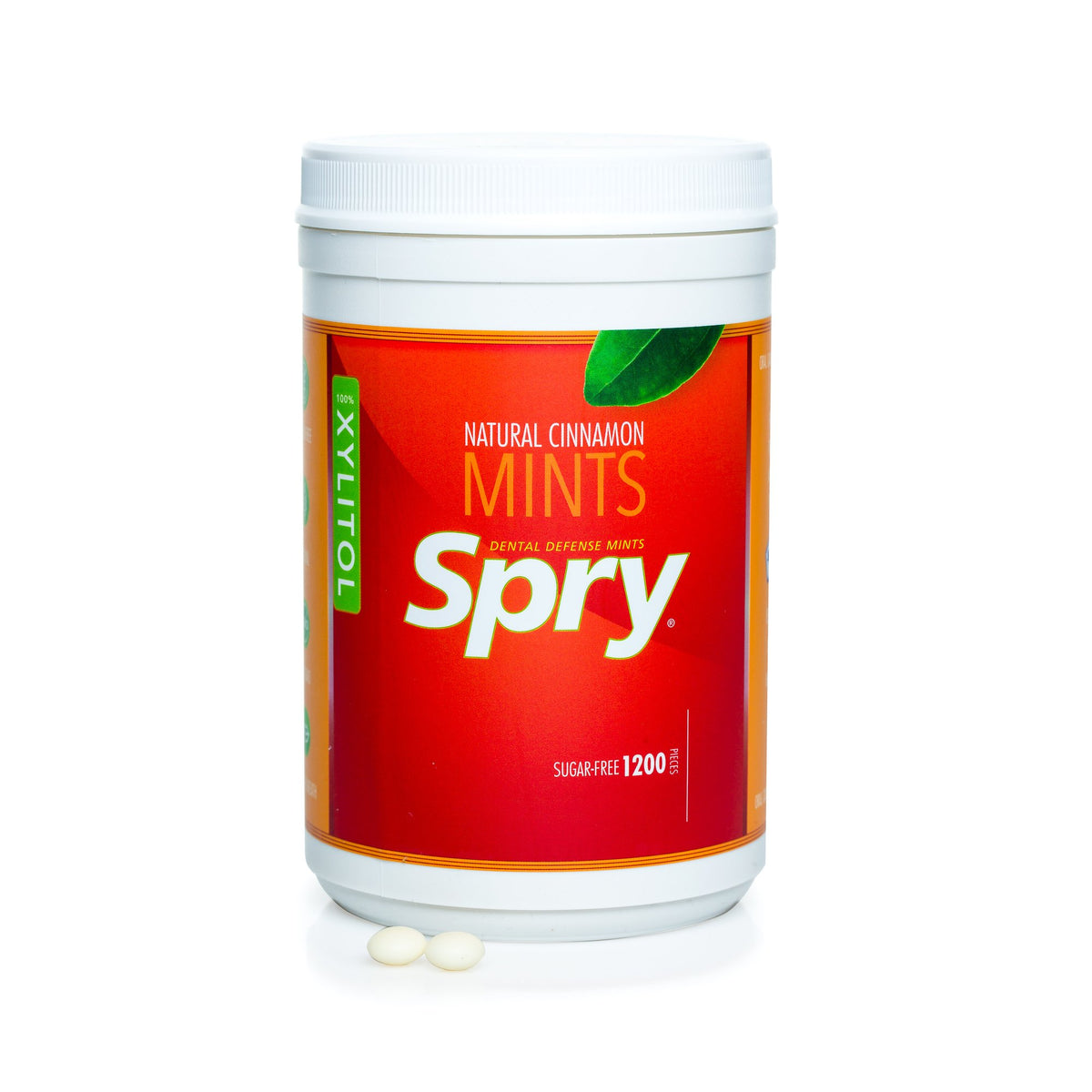 Spry Xylitol Cinnamon Mints close-up showing natural cinnamon flavor for fresh breath