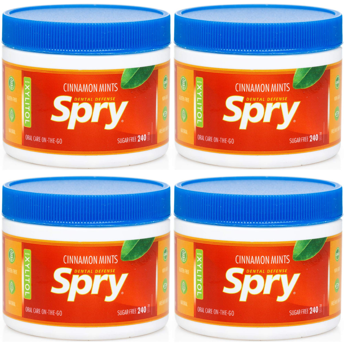 Spry xylitol cinnamon mints pack 240-count, sugar-free.