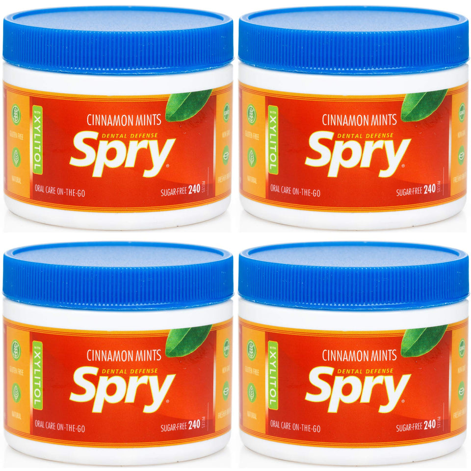 Spry xylitol cinnamon mints pack 240-count, sugar-free.