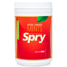 Spry Xylitol Cinnamon Mints pack on shelf for fresh breath