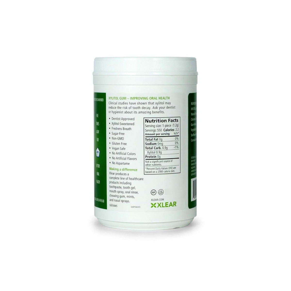 Spry xylitol gum packaging label emphasizes sugar-free ingredients.