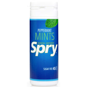 Close-up of Spry peppermint candies showing natural flavor and sugar-free sweetness