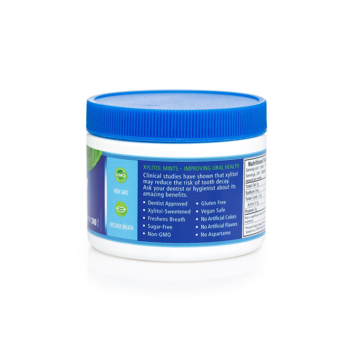 Spry Xylitol Peppermint Mints natural ingredients highlight a sugar-free treat.