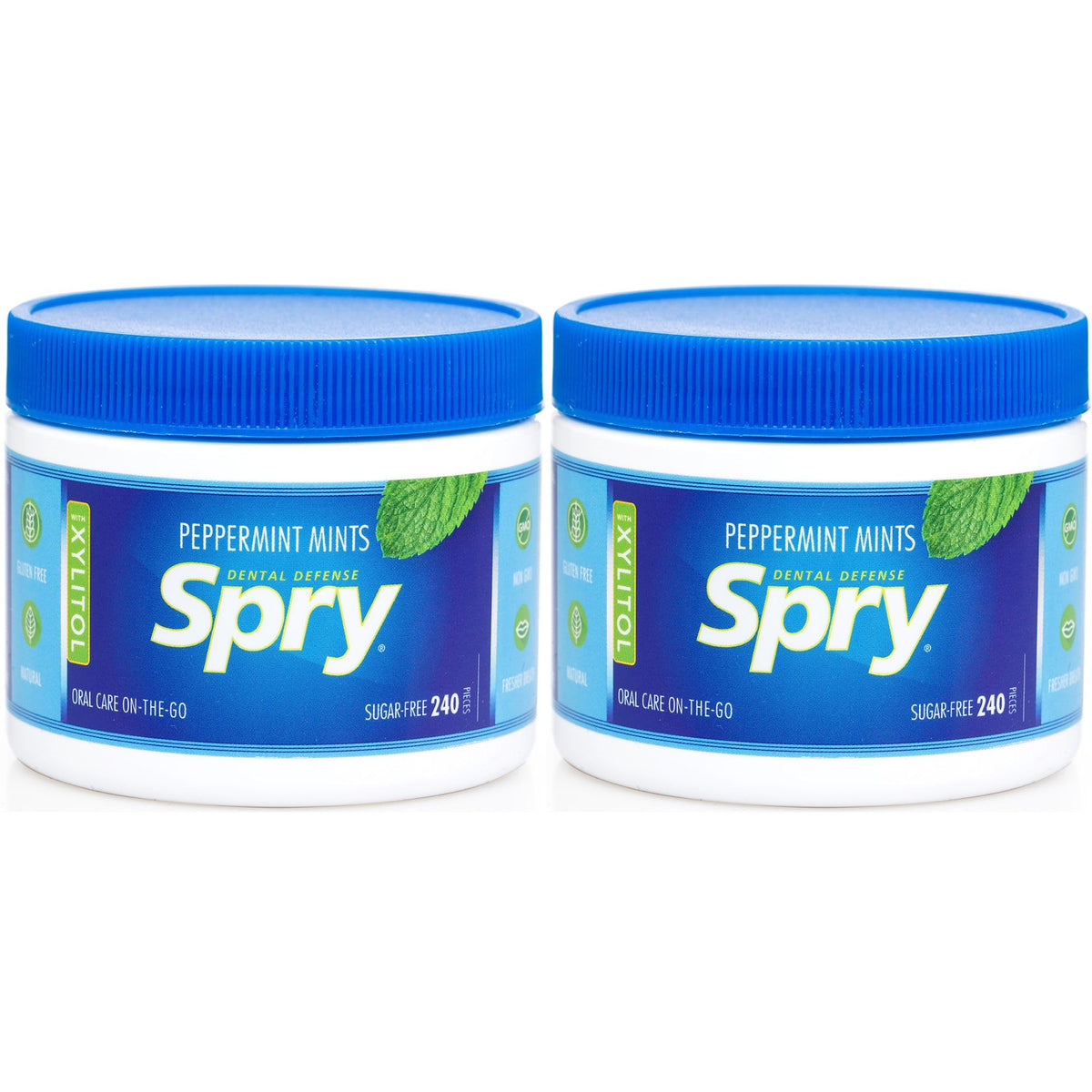 Spry Xylitol Peppermint Mints pack of 2 for on-the-go breath refreshing.