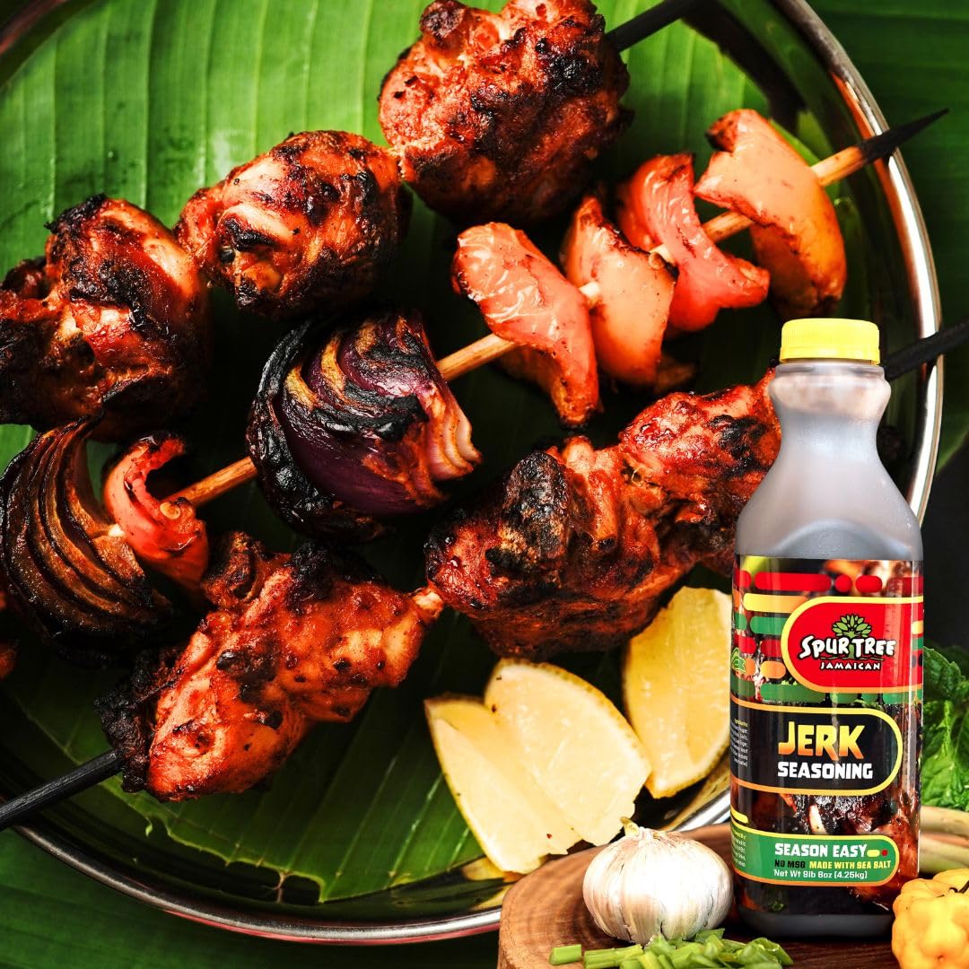 Shrimp grilled with Spur Tree Jerk Seasoning for zesty seafood flavor.